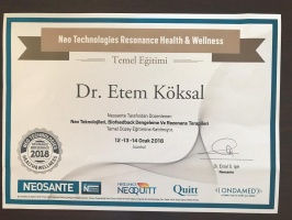 Neo Teknolojileri, biofeedback Dengeleme ve rezonans Terapileri Katılım Belgesi (Neo Tecnologies Resonance Healt and Wellness)